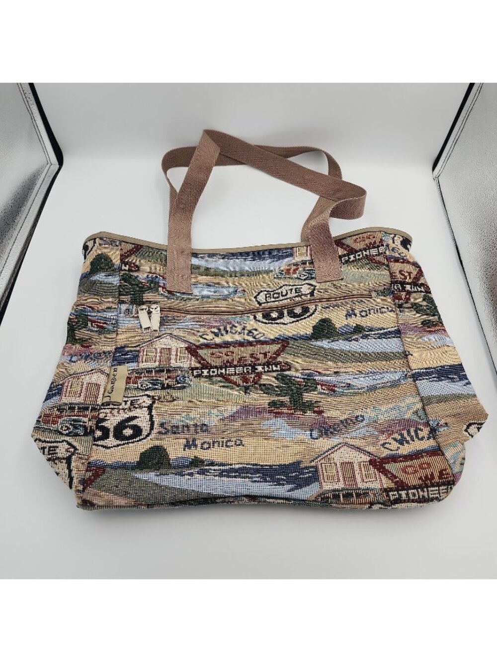 Route 66 Tapestry Tote Bag 13x13" Zipper